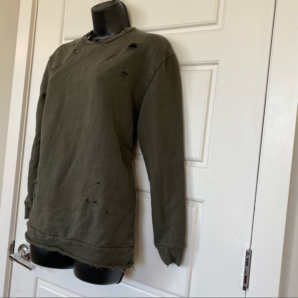 Army Green Zara Man Distressed Pullover | Non-Stretch | S